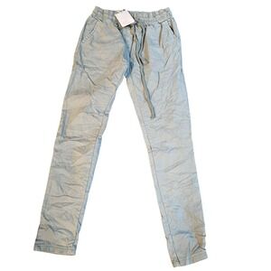 Milio-Milano Pants Womens Medium Green Twill Elastic Waist‎ Lightweight Casual